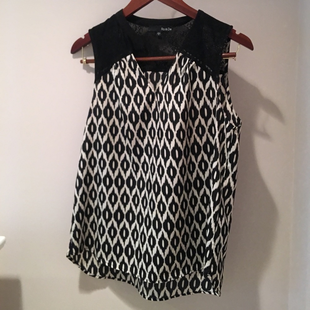 Ro & De Black & White Tank w/Lace